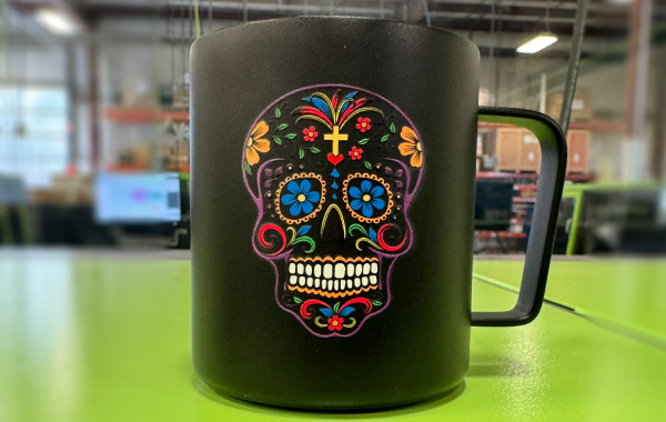 Coated metal mug with full color print on the X5-T High Throw