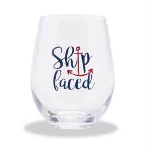 stemless wine glass ship faced